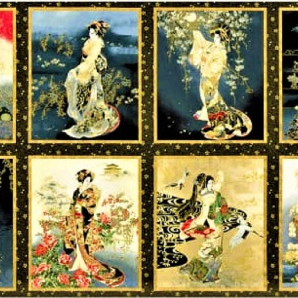 LAST ONE Gorgeous Gold Metallic GEISHA JAPAN Fabric Panel
